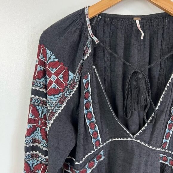 Free People All My Life Embroidered Shift Smocked Mini Dress Women’s Small - Picture 5 of 12